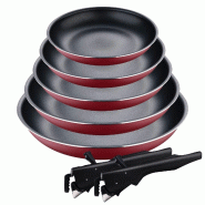 BERGNER Click&Cook - Ensemble de 5 poêles Ø18/Ø20/Ø22/Ø24/Ø26 cm en aluminium embouti rouge avec 2 poignées amovibles - PK8808