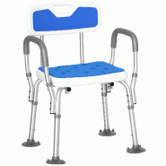 Chaise de douche ergonomique hauteur réglable 56,5 x 53,5 x 74-87 cm antidérapante accoudoirs moderne en aluminium blanc 21_0000885 - blanc aluminiu