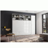 COMPOSITION ARMOIRE LIT HORIZONTALE STRADA-V2 GRIS / BLANC MAT FAÇADE ARMOIRE-LIT BLANC BRILLANT 1 COLONNE 140*200 CM