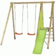 Dani - portique bois 2,30m 2 balançoires, 1 plate-forme 0,90m, 1 toboggan 1,73m