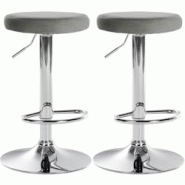 Décoshop26 - Lot de 2 tabourets de bar avec assise en tissu velours gris et cadre métal chromé TDB10715 - gris 3002477932690_0
