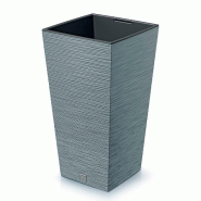 Prosperplast - Jardinière couleur ciment avec réserve d’eau, collection FURU - 26,5x26,5x50 cm, capacité de 11 L - gris plastique polypropylène ZA5277