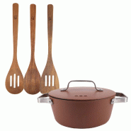 San Ignacio Agros - Ensemble de casserole Ø20x8,5cm (2 L) avec couvercle en aluminium et 3 ustensiles de cuisine en bois - PK8728 San Ignacio Agros - Ensemble de casserole Ø20x8,5cm (2 L) avec couvercle en aluminium et 3 ustensiles de cuisine en bois - PK8728