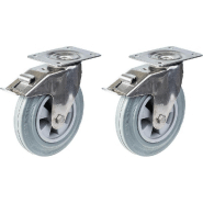 Roulette 200mm 8" en acier inoxydable caoutchouc gris, pivotante avec frein, 410kg, jeu de 2 Roulette 200mm 8" en acier inoxydable caoutchouc gris, pivotante avec frein, 410kg, jeu de 2