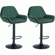 CLP Ensemble de 2 tabourets de bar Braga en velours Vert foncé/Métal noir mat - vert textile 323658 CLP Ensemble de 2 tabourets de bar Braga en velours Vert foncé/Métal noir mat - vert textile 323658