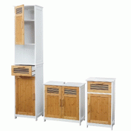 Décoshop26 - Ensemble de meubles de salle de bain en bambou blanc avec colonne commode et meuble sous-vasque 04_0011309 - blanc Bambou 3000268509748