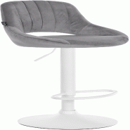 Décoshop26 - Tabouret de bar x1 réglable en hauteur en velours gris dossier ajouré et pied métal blanc 10_0005889 - blanc métal 3000265282033