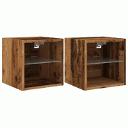 Helloshop26 - Lot de 2 meubles TV muraux avec étagère en verre et lumières LED design contemporain 30 x 28,5 x 30 cm en bois 02_0051173 - verre 300