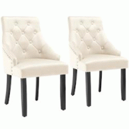 Tectake Lot 2 chaises de salle à manger matelassée en velours crème/noir - 405835 - beige Bois massif 405835 Tectake Lot 2 chaises de salle à manger matelassée en velours crème/noir - 405835 - beige Bois massif 405835