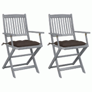 VidaXL Chaises Pliables D Extérieur Lot De 2 Et Coussins Bois D Acacia - gris 3064505