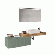 AQA Design Composition de salle de bain en MDF 4 pièces chêne/vert sauge L.190 P.45 H.190 MPVE52-SHL-SAL - multicolore Bois manufacturé MPVE52-SHL-SAL