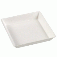 Assiette carrée Quartz bagasse laminée PE blanche 9x1,6cm - par 400
