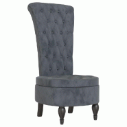 Décoshop26 - Chaise à dossier haut en velours conception de bouton tissu gris foncé DEC026247 - gris 3000255715107