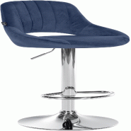 Décoshop26 - Tabouret de bar x1 avec repose-pieds pivotant et réglable en velours bleu et métal 10_0005214 - 3000252519210