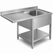 Évier industriel en acier inoxydable 120 x 60 cm pour lave-vaisselle avec égouttoir à gauche WORLDMAI pour cuisine CHR, bar et restaurant. - inox F