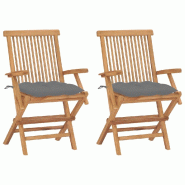 VidaXL Chaises De Jardin Avec Coussins Gris Lot De 2 Bois Teck Massif - gris 3062503