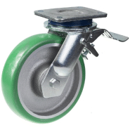 Roulette pivotante/frein de 200mm avec polyuréthane élastique convexe vert sur fonte ce Roulette pivotante/frein de 200mm avec polyuréthane élastique convexe vert sur fonte ce
