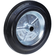 Roue de 250 mm avec caoutchouc noir sur centre en acier pressé Roue de 250 mm avec caoutchouc noir sur centre en acier pressé