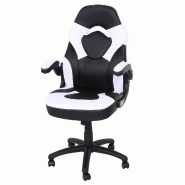 Décoshop26 - Chaise de bureau pivotante avec accoudoir réglable en hauteur PVC noir et blanc 04_0006226 - blanc 3000261657255