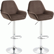 Décoshop26 - Lot de 2 tabourets de bar repose-pieds en forme d'arc en métal chromé assise en velours marron 10_0004030 - marron métal 3000251901078