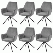 Décoshop26 - Lot de 6 chaises de salle à manger rotative avec accoudoirs en velours gris foncé cadre trépied noir 04_0000863 - gris 3000071232697 Décoshop26 - Lot de 6 chaises de salle à manger rotative avec accoudoirs en velours gris foncé cadre trépied noir 04_0000863 - gris 3000071232697