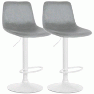 Décoshop26 - Set de 2 tabourets de bar repose-pieds en métal blanc confortable en forme d'arc assise en velours gris 10_0004135 - blanc 3000251947335 Décoshop26 - Set de 2 tabourets de bar repose-pieds en métal blanc confortable en forme d'arc assise en velours gris 10_0004135 - blanc 3000251947335