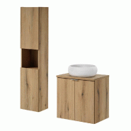 Helloshop26 - Ensemble de meubles de salle de bain rangement 60 x 57 x 39 cm effet chêne - métal 3000224682430