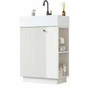 Merax meuble vasque avec vasque céramique 55 × 32 × 87 cm, meuble autoportant avec porte Soft-Close et porte-papier amovible, blanc - blanc multi-m