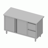 Meuble bas table de travail inox centrale avec deux tiroirs à droit... - P932808120