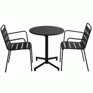 Oviala Business Ensemble table de jardin et 2 fauteuils en métal noir - noir acier 114705