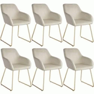 Tectake Lot 6 chaises de salle à manger aspect velours rembourré crème et or - 405932 - beige polyester 405932 Tectake Lot 6 chaises de salle à manger aspect velours rembourré crème et or - 405932 - beige polyester 405932