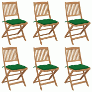 VidaXL Chaises Pliables De Jardin Lot De 6 Avec Coussins Bois D Acacia - vert 3075014