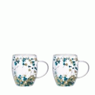Aulica Tasses à thé double paroi fleurs bleues et blanches 350ml -lot de 2 - bleu 241201 Aulica Tasses à thé double paroi fleurs bleues et blanches 350ml -lot de 2 - bleu 241201