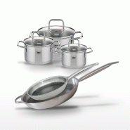 Batterie de cuisine avec 2 poêles 28/32 cm et 3 faitouts 14/16/20 cm en inox sans PFAS Elo Collection Relief Solution Citrin - gris 3176239940183_0