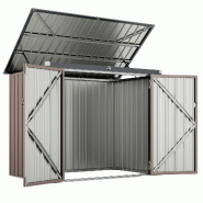 COSTWAY Bac à roulettes pour 2 poubelles à roulettes, métal galvanisé, poubelle avec 2 portes et couvercle à charnières - argenté métal SF6497ZT