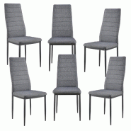 Décoshop26 - Lot de 6 Chaises de Salle à Manger Siège de Cuisine Rembourré 96x43x52cm Acier et tiissu Gris 03_0002803 - gris 3000337099781