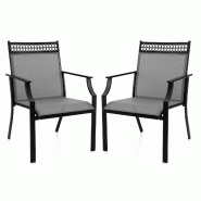 Helloshop26 - Lot de 2 chaises de jardin 66 x 61 x 90 cm assise confortable dossier haut motif ajouré en tissu gris 20_0013420 - 3000227746313