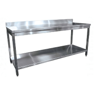 Table démontable pieds carrés, inox AISI 304, adossée + étagère, P 700 mm (Longueur, mm: 2000 - Réf BUD-DCTAE207-1) Table démontable pieds carrés, inox AISI 304, adossée + étagère, P 700 mm (Longueur, mm: 2000 - Réf BUD-DCTAE207-1)