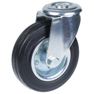 Roulette pivotante de 125 mm en caoutchouc noir sur roue centrale en acier embouti Roulette pivotante de 125 mm en caoutchouc noir sur roue centrale en acier embouti