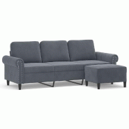 Canapé à 3 places avec repose-pieds Gris foncé 180 cm Velours Modèle Orion Master Élégance - 8721012061835