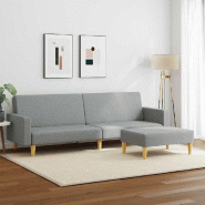 Canapé-lit à 2 places avec repose-pied gris clair tissu Modèle Uermonel - 8721012453296