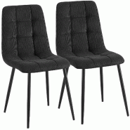 CLP Lot de 2 chaises de salle a manger Antibes en velours cotele Cordon HBT: 84x45x55 cm Noir - noir textile 327386 CLP Lot de 2 chaises de salle a manger Antibes en velours cotele Cordon HBT: 84x45x55 cm Noir - noir textile 327386