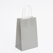 Sac kraft gris poignées torsadées 14x8,5x21,5cm - par 50 - papier kraft naturel 90gr/m², supporte jusqu'à 2kg