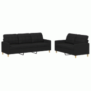 VidaXL Ensemble de canapés 2 pcs avec coussins Noir Tissu Modèle Calypso Plus - 3201310