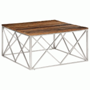 VidaXL Table basse argenté inox et bois de mélèze massif Modèle Majesté - 349981