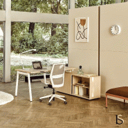 Bureau Manager avec crédence Ogi M - MDD - 180, Acacia clair, Piètement blanc_0