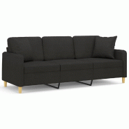 Canapé 3 places avec oreillers décoratifs noir 180 cm tissu Modèle Vega Flex Pro - 8721012058880