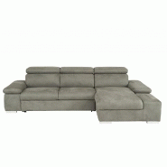 CANAPÉ D'ANGLE CONVERTIBLE DROITE AVEC COFFRE DE RANGEMENT  PANAMA TISSU FACON NUBUCK GRIS