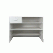 Comptoir Héritage - L119xP59xH90cm - Blanc patiné - 3 tablettes fixes et 1 tiroir avec serrure