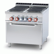 Cuisinière électrique 4 plaques carrées avec four électrique statique GN2/1. Structure en acier inoxydable. Dimensions 80x90 h90 cm. Modèle CFQ4-